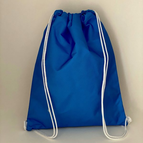Vista trasera de mochila saco color azul